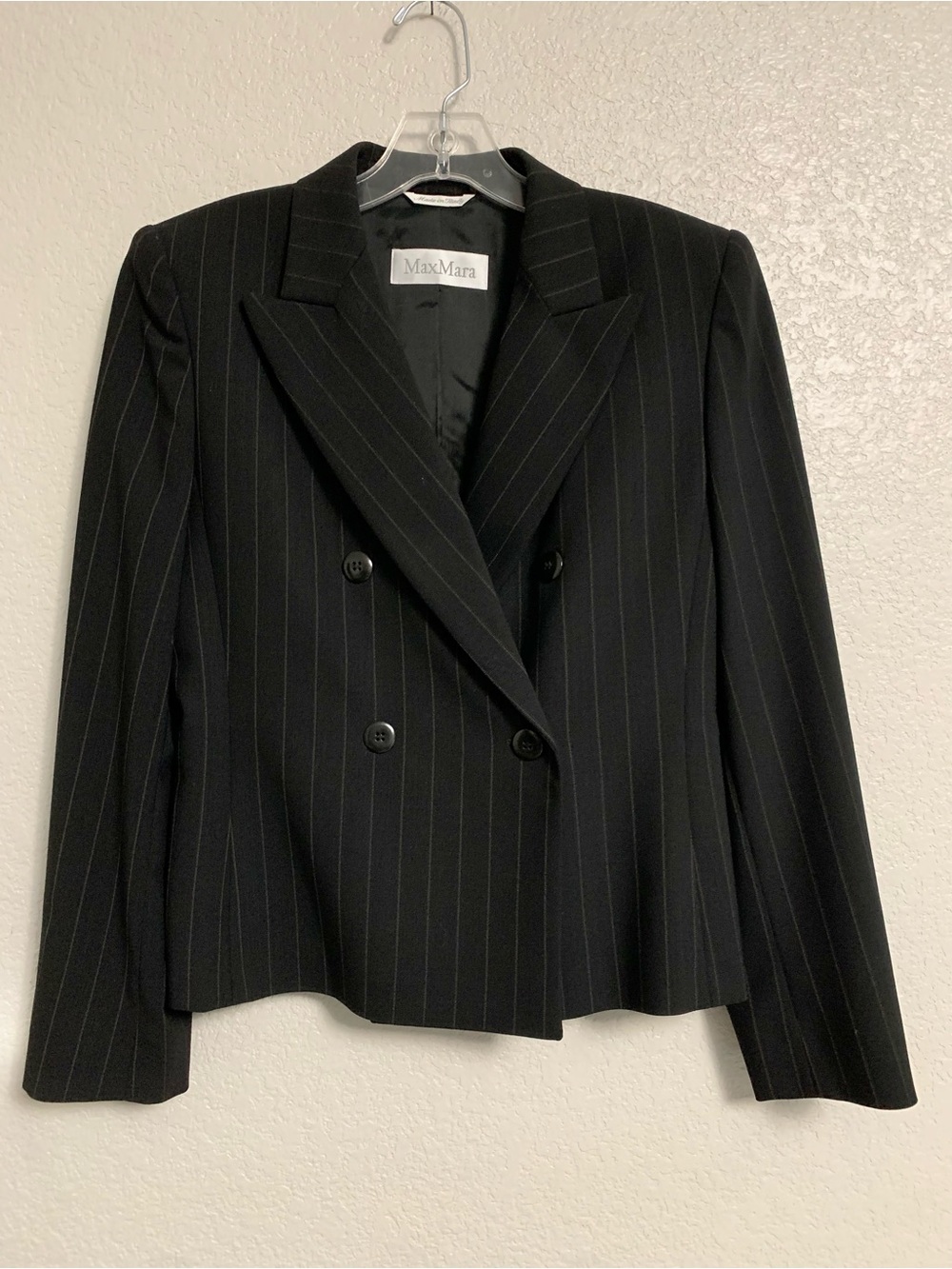 Max Mara Blazer Jacket Womens Virgin Wool Menswear Inspired Pin Stripe Boxy
